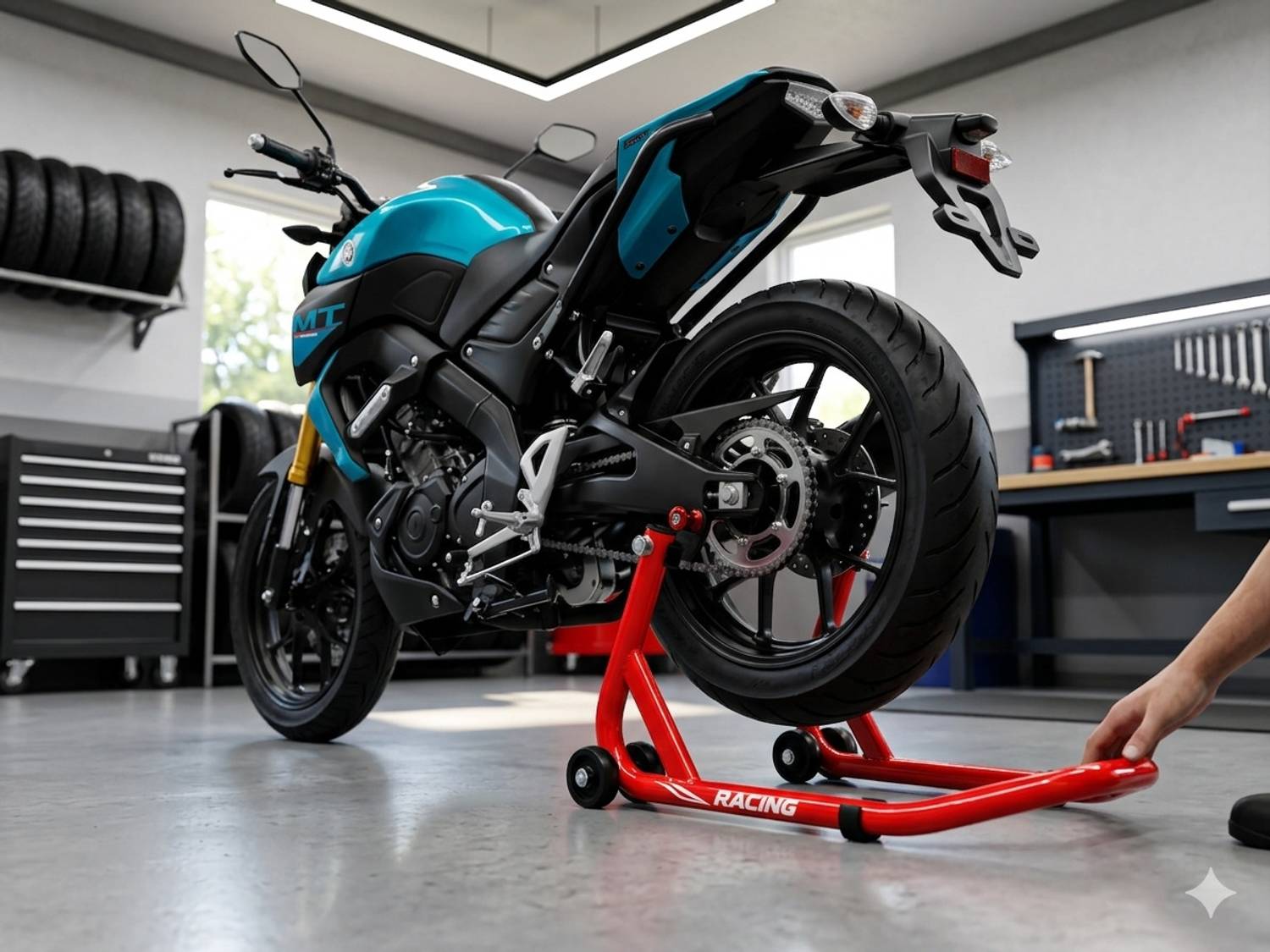 LASERKART Universal Racing Rear Paddock Stand for All Bikes, Red - Image 4