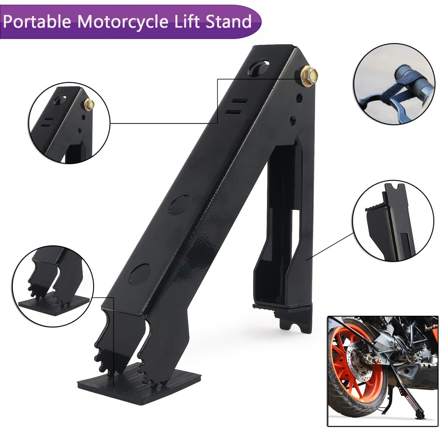 Image of Grandbiker Black Moto Jack for Bike Chain Maintenance, Cleaning, Puncture Check Bike Storage Stand