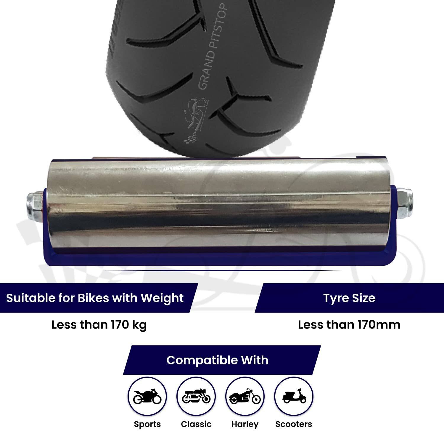 Image of GrandPitstop Paddock Stand Replacement - Wheel Roller for Cleaning and Lubrication GRoller Small Bike Storage Stand