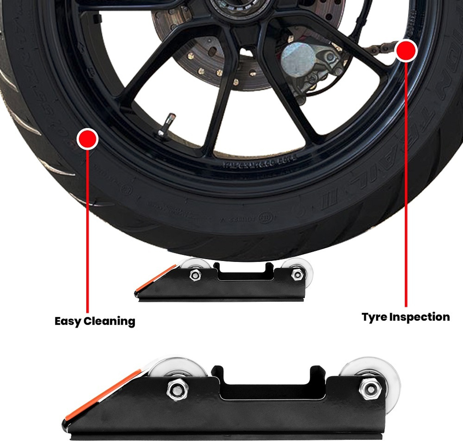 Image of GrandPitstop Paddock Stand Wheel Roller for Motorcycle Chain Cleaning and Bikes Lubrication Bike Storage Stand