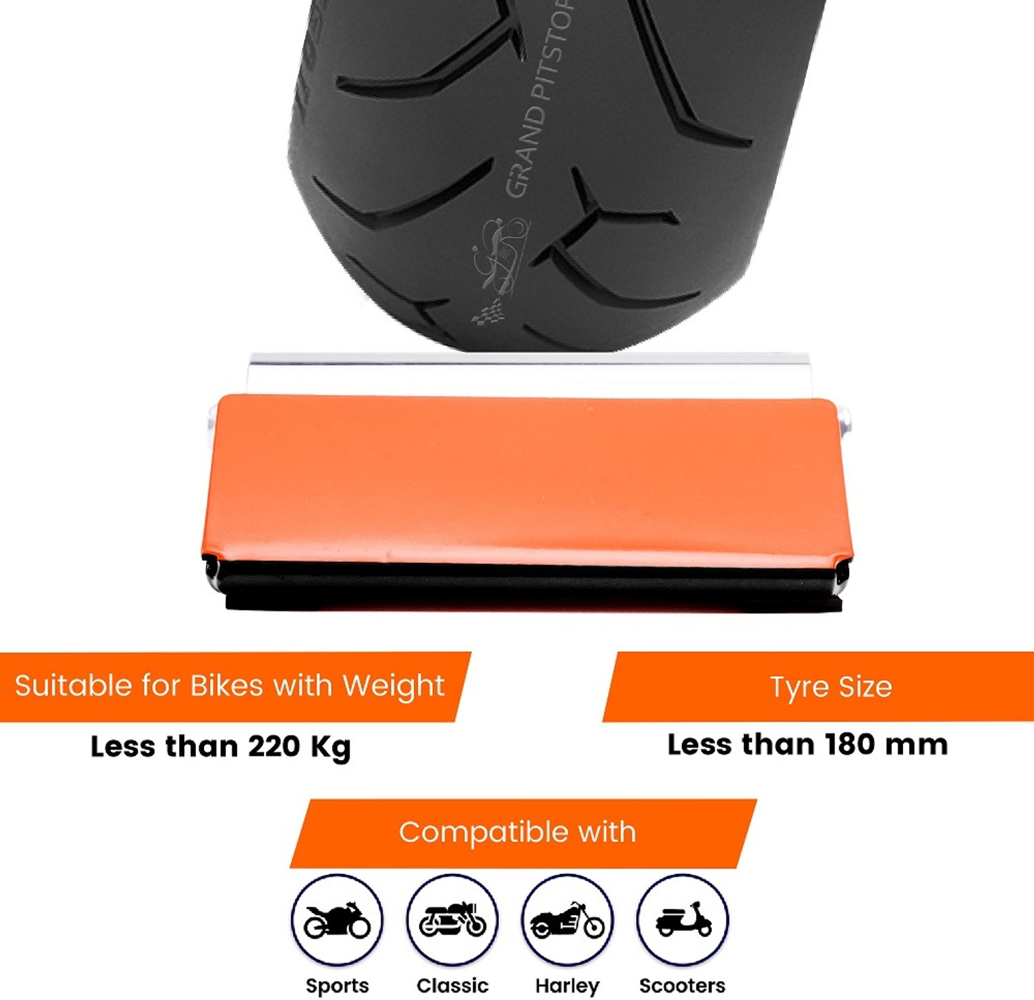 Image of GrandPitstop Paddock Stand Wheel Roller for Motorcycle Chain Cleaning and Bikes Lubrication Bike Storage Stand