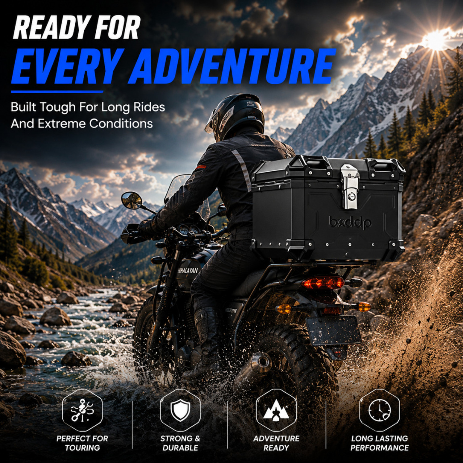 Image of AutoPowerz 45L Motorcycle Top Case Aluminum Motorcycle Tail Box for Store Helmet Luggage Bike Storage Stand