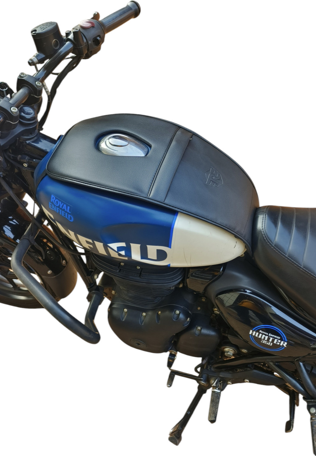 Image of TRENDZ REXINE WORK TANK COVER FOR ROYAL ENFIELD HUNTER 350 ALL NEW MODEL classic REBORN standard Strap Royal Enfield Classic 350, Electra Bike Tank Cover