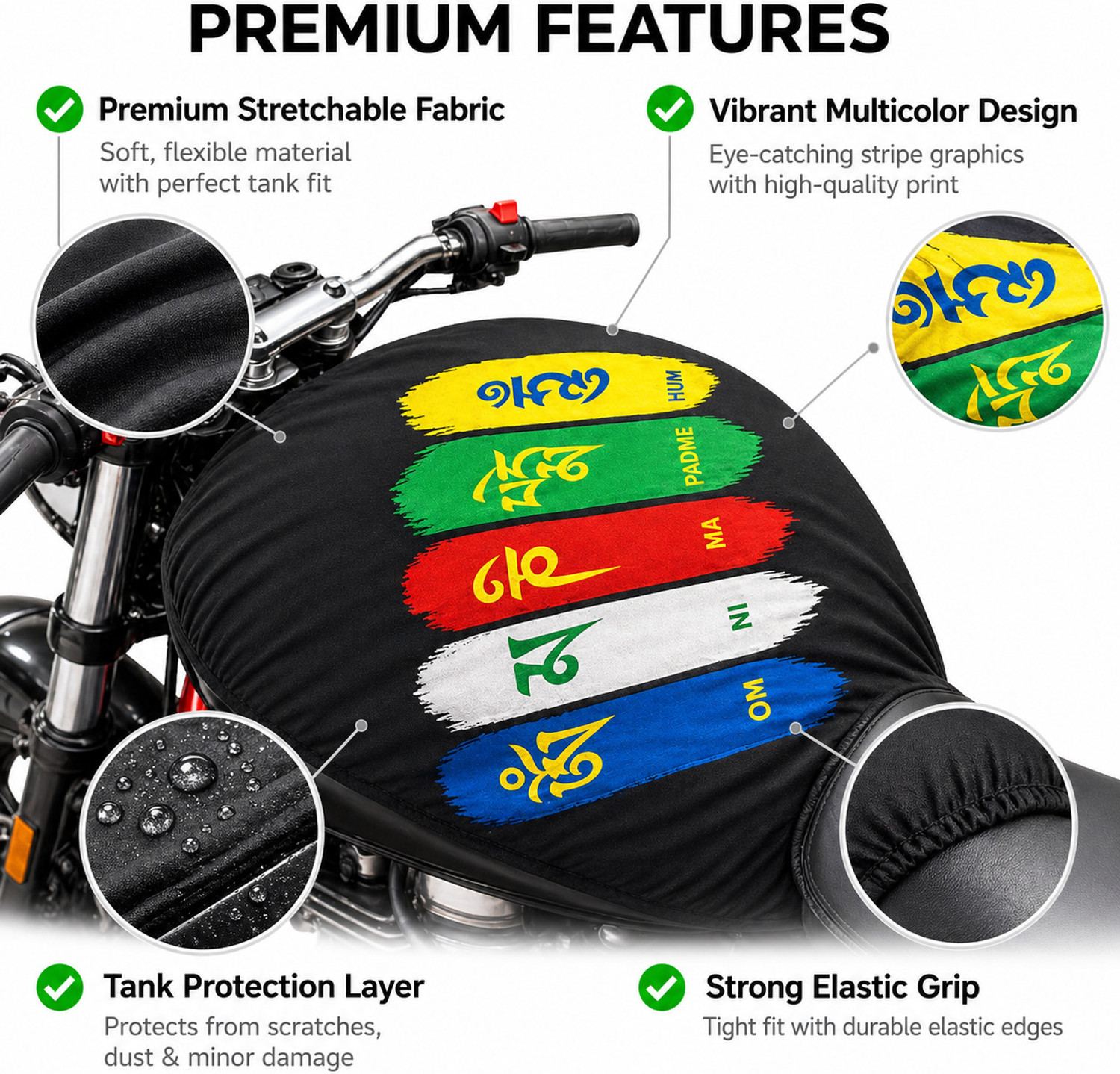 Image of turboracing Tank Protection Cover tank cover rebon (multicolor) Strap Royal Enfield Universal For Bike Bike Tank Cover