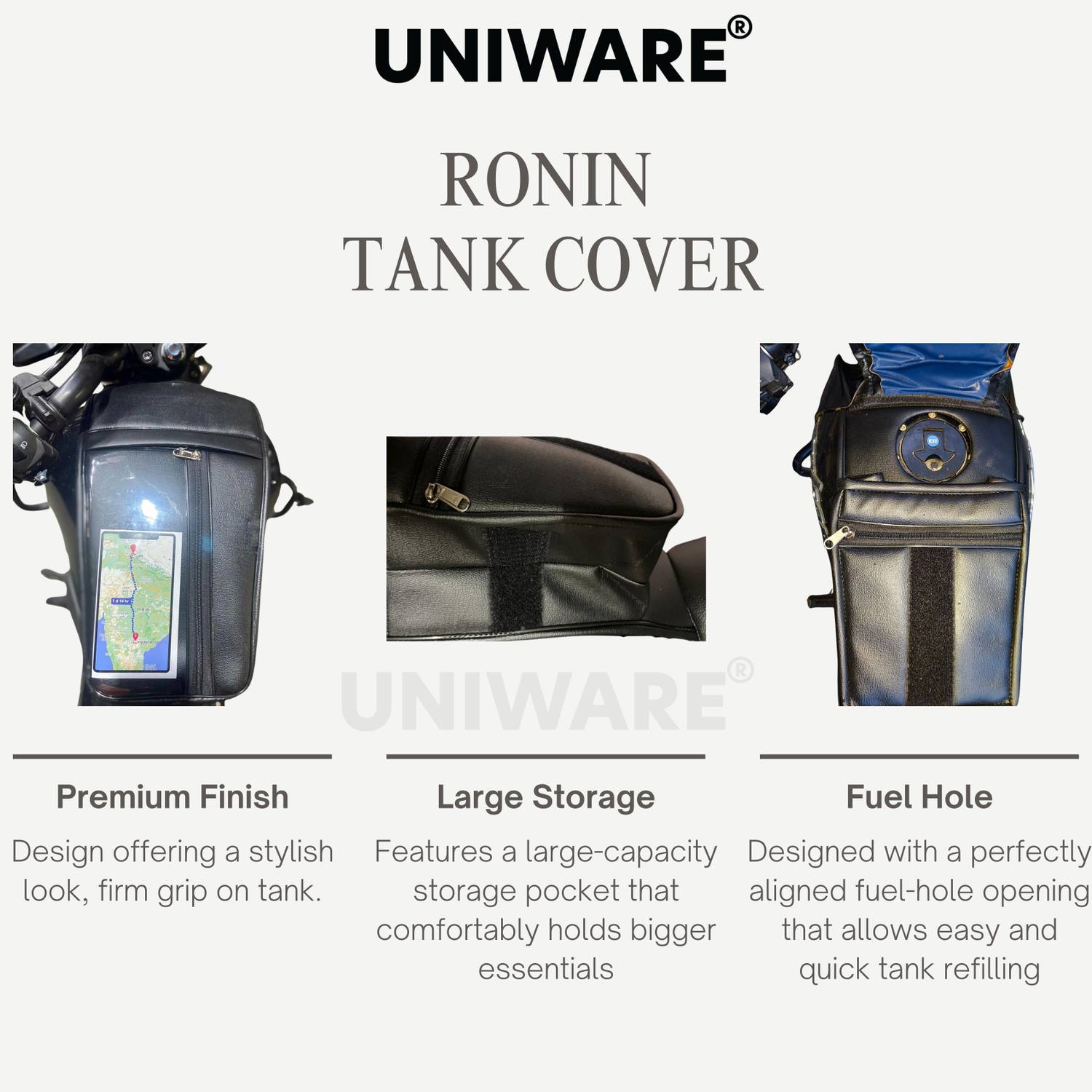 Uniware Ronin Leather Tank Cover/Bag for TVS NA Bike - Image 5