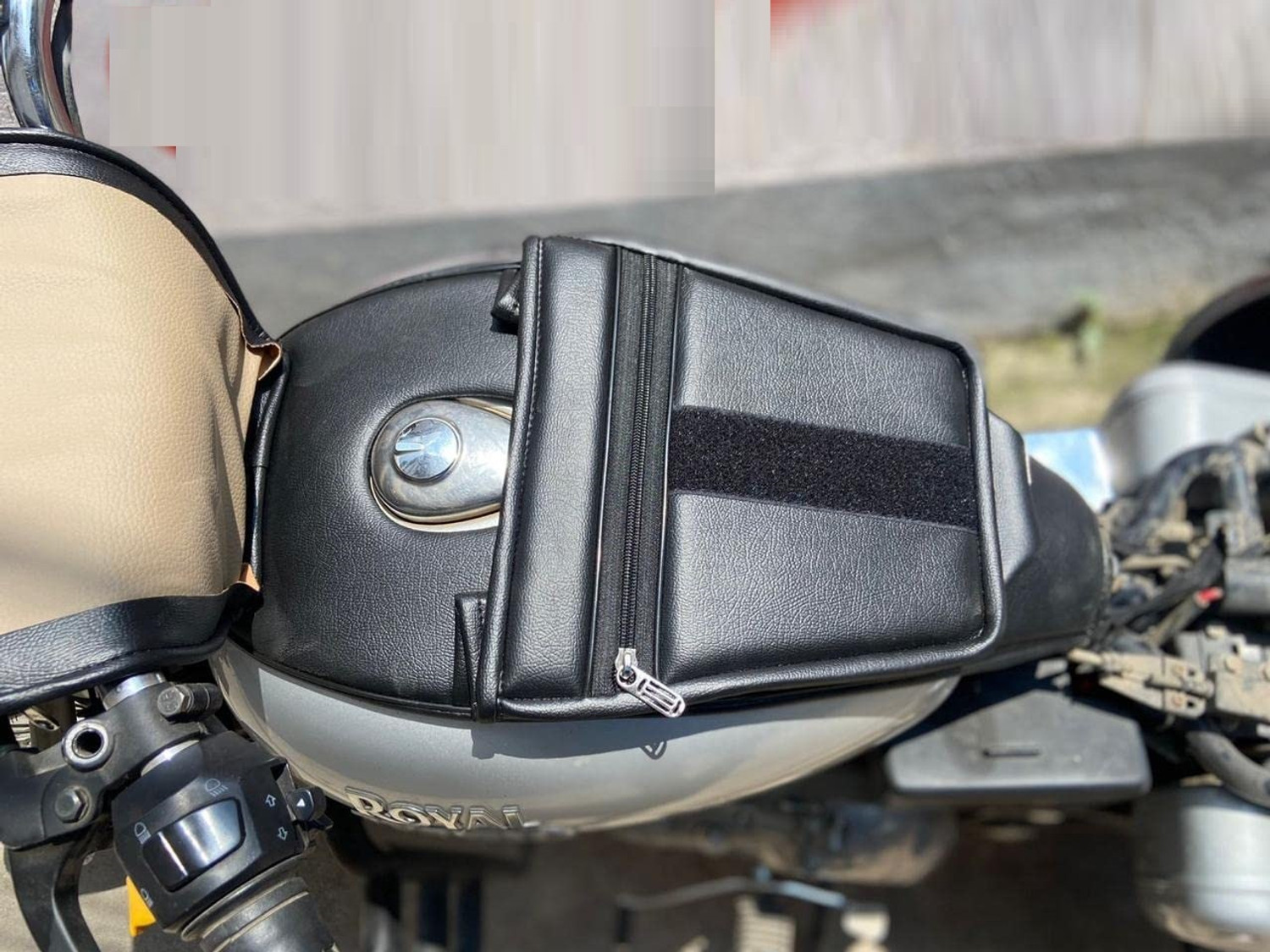 Image of RBM Classic Royal Edition Motorcycle Fuel Tank Bag Bullet Bike Fuel Tank Cover Strap Royal Enfield Universal For Bike Bike Tank Cover