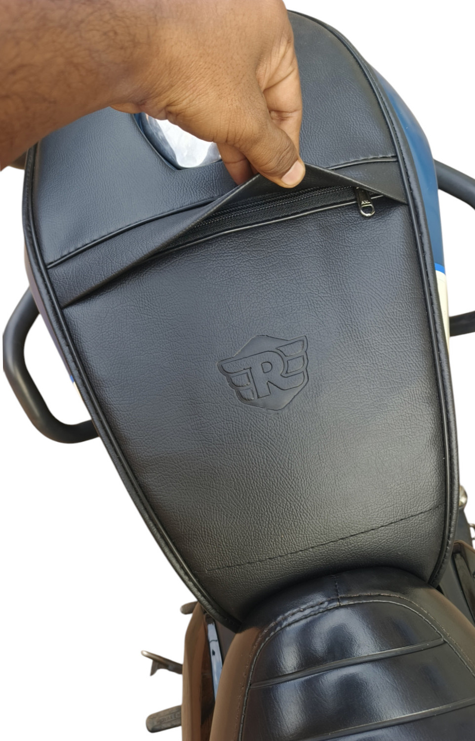 Image of TRENDZ REXINE WORK TANK COVER FOR ROYAL ENFIELD HUNTER 350 ALL NEW MODEL classic REBORN standard Strap Royal Enfield Classic 350, Electra Bike Tank Cover