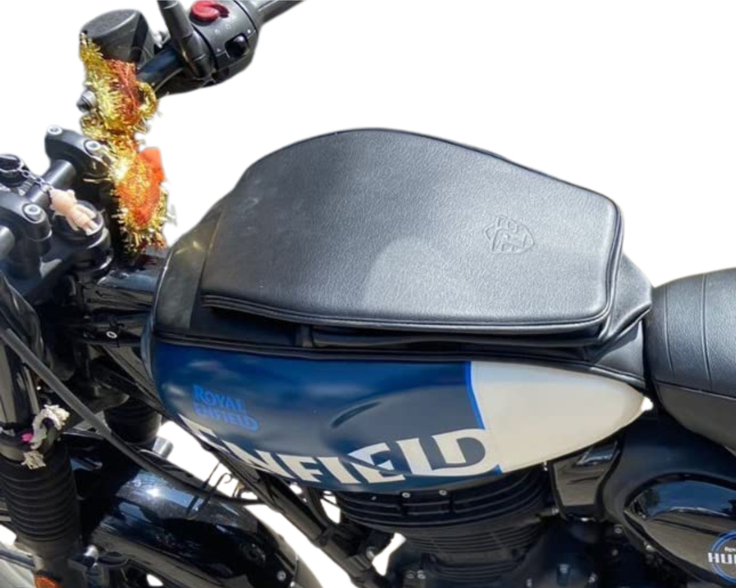 Image of Uniware RE Hunter 350 Leather Scratch Proof Unique Plain Black Tank Cover /Tank Bag Strap Royal Enfield NA Bike Tank Cover