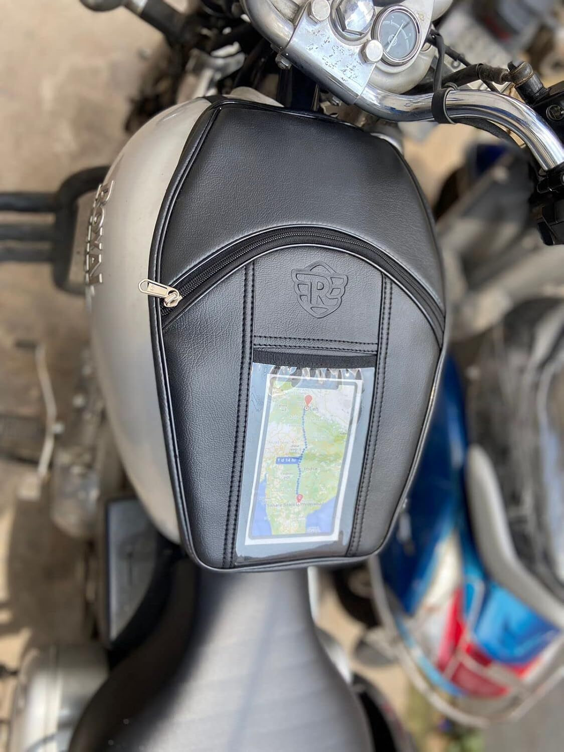 Image of RBM Classic Royal Edition Motorcycle Fuel Tank Bag Bullet Bike Fuel Tank Cover Strap Royal Enfield Universal For Bike Bike Tank Cover