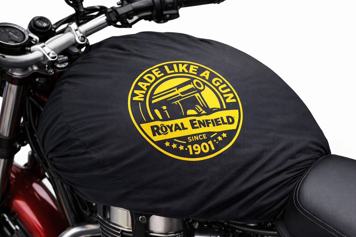 Image of TA tank cover black golden gu Strap Royal Enfield Universal For Bike Bike Tank Cover