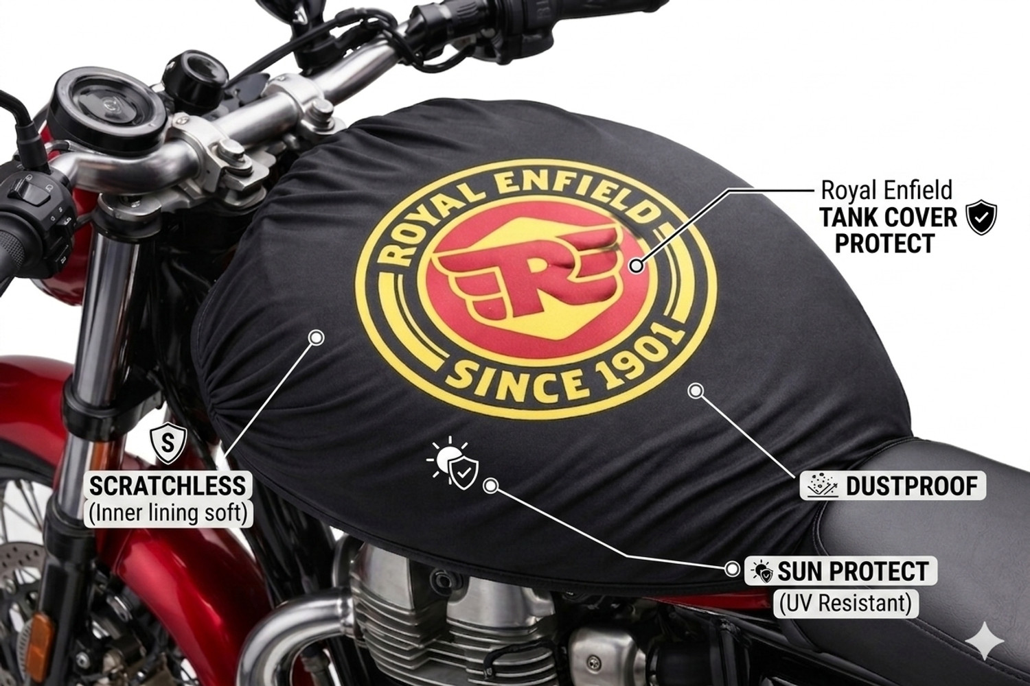 Image of Friendlymall Royal Enfield tank cover Strap Royal Enfield Thunder Bird 350, Thunder Bird 500, Classic 350, Thunderbird 350, Classic 500 Bike Tank Cover