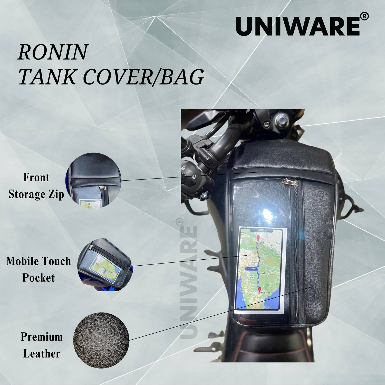 Uniware Ronin Leather Tank Cover/Bag for TVS NA Bike - Image 3