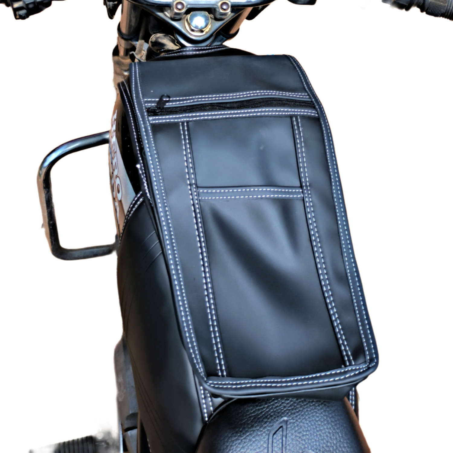 Image of REXIN M D Liners white stitched Strap Hero Splendor Bike Tank Cover
