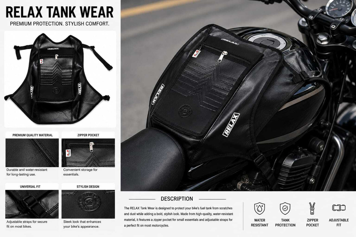 Image of MotoBlink Universal Tank Cover Strap Hero, Honda, TVS Splendor, Passion, HF Bike Tank Cover
