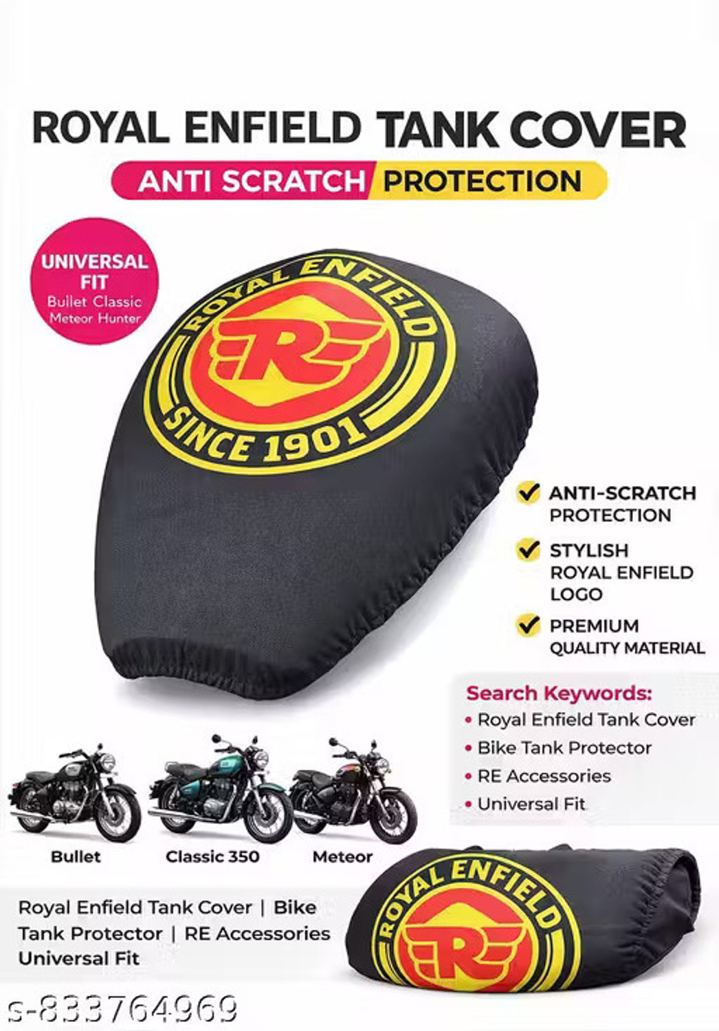 Image of TA tank cover black golden gu Strap Royal Enfield Universal For Bike Bike Tank Cover