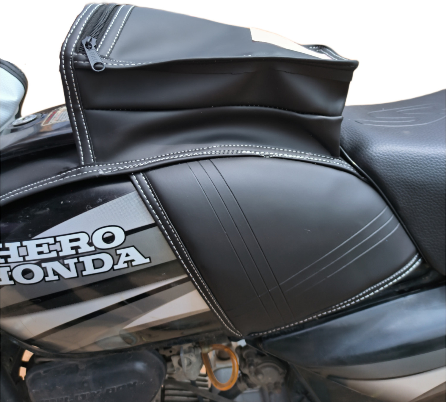 Image of REXIN M D Liners white stitched Strap Hero Splendor Bike Tank Cover