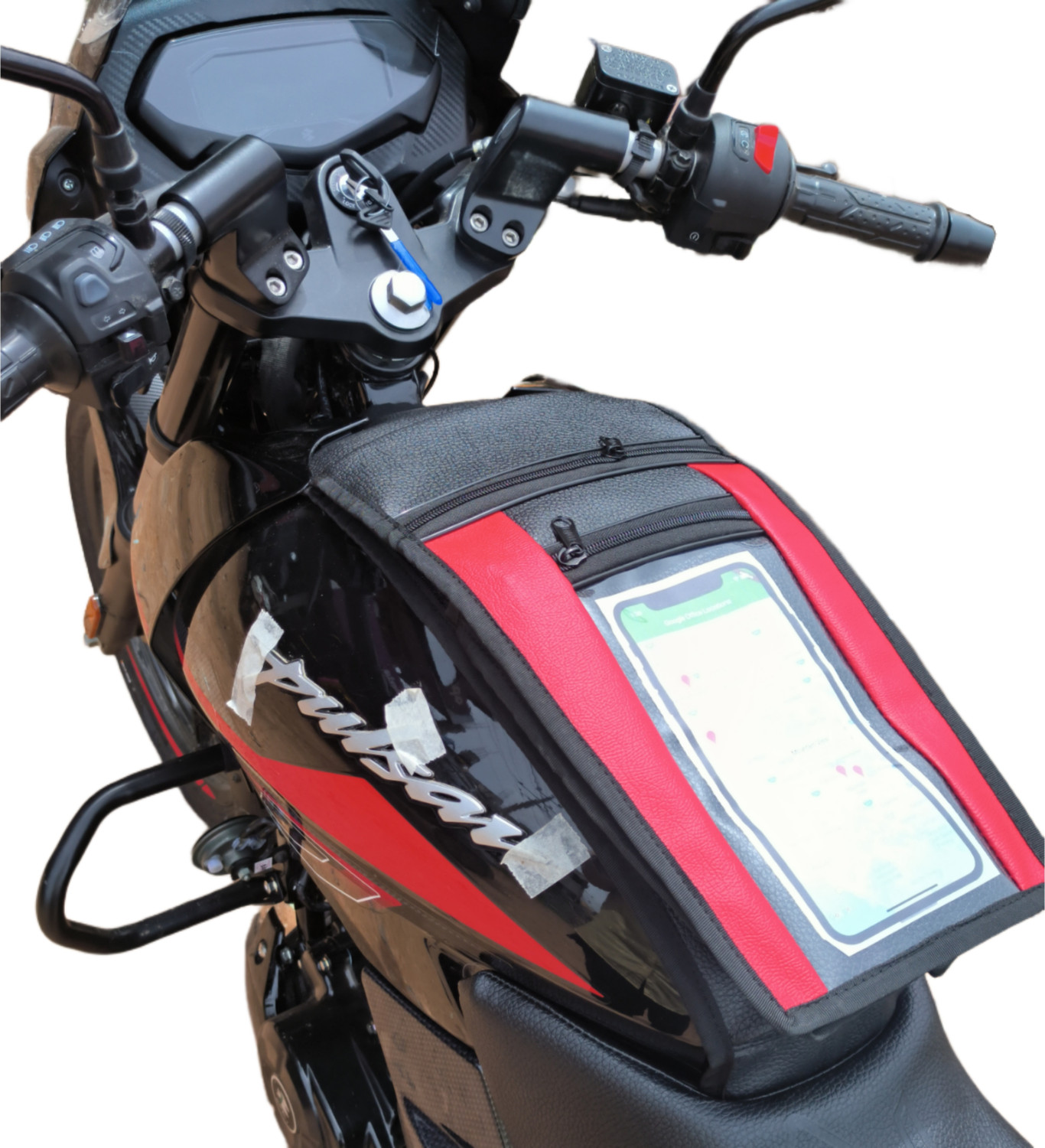 Image of REXIN M D Liners Red Mobile pouch Strap Bajaj Pulsar Bike Tank Cover
