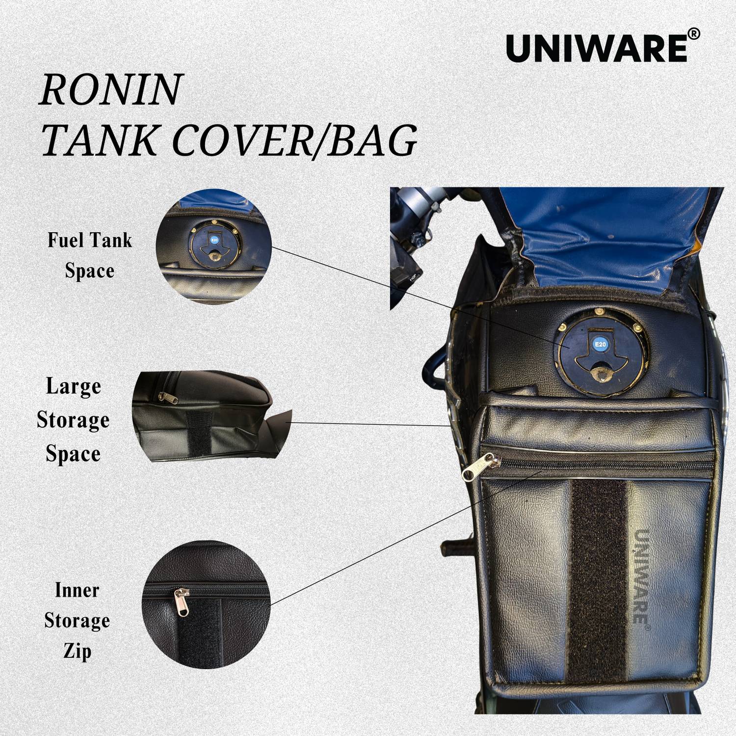 Uniware Ronin Leather Tank Cover/Bag for TVS NA Bike - Image 4