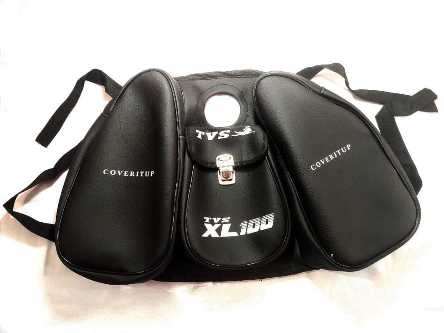 Image of COVERITUP FUEL TANK COVER TRIPLE POCKET FOR Strap TVS XL 100 Bike Tank Cover