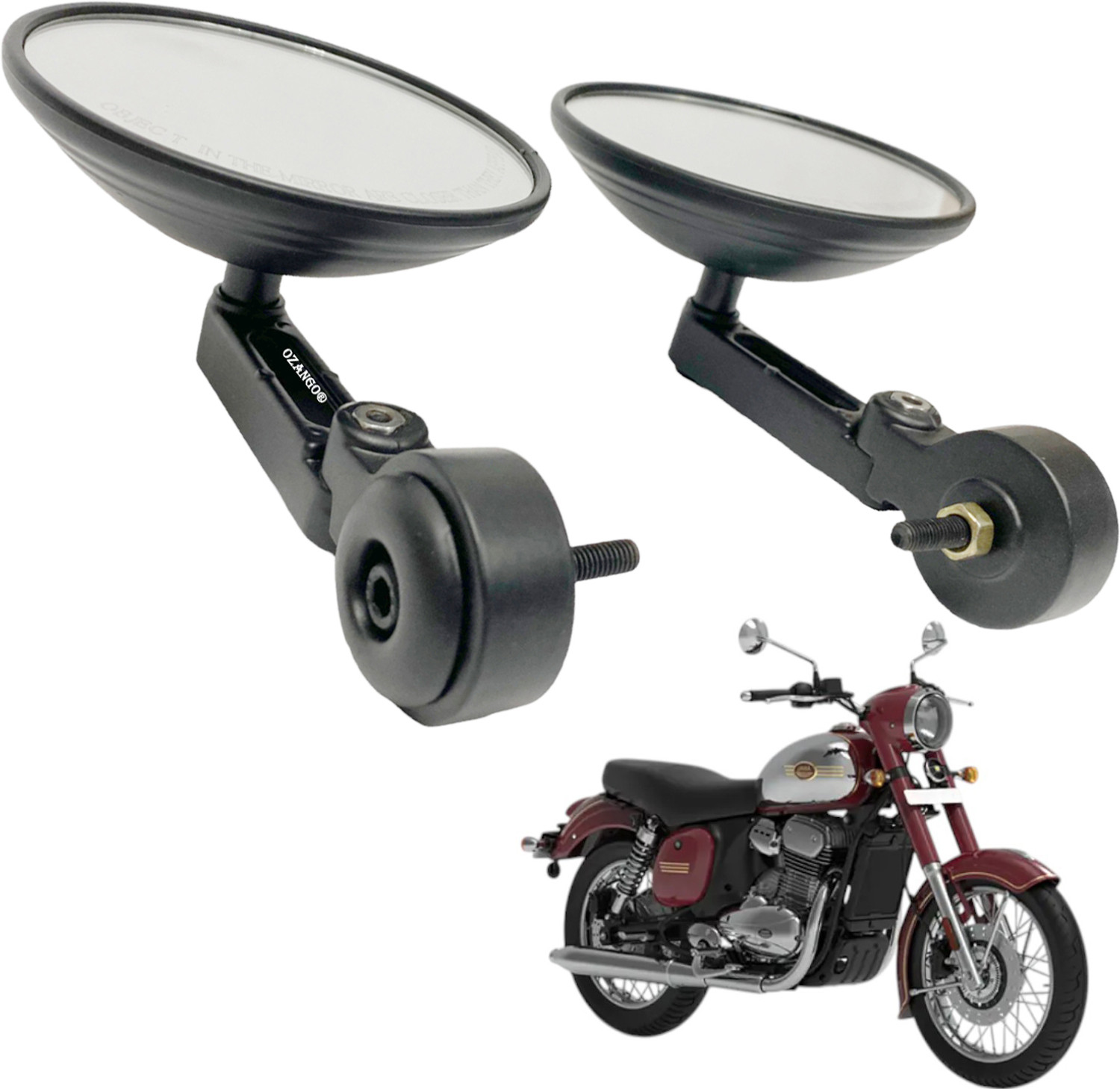 Image of OZANGO Bike Adjustable Rotatable Handle Side Round Mirror Black for Jawa 350 Bike Windshield