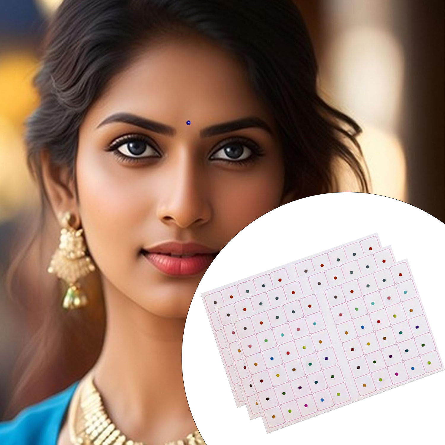 Image of VAMA Multicolour Glitter Small Round Bindi Sticker Self-Adhesive Reusable Forehead Multicolor Bindis