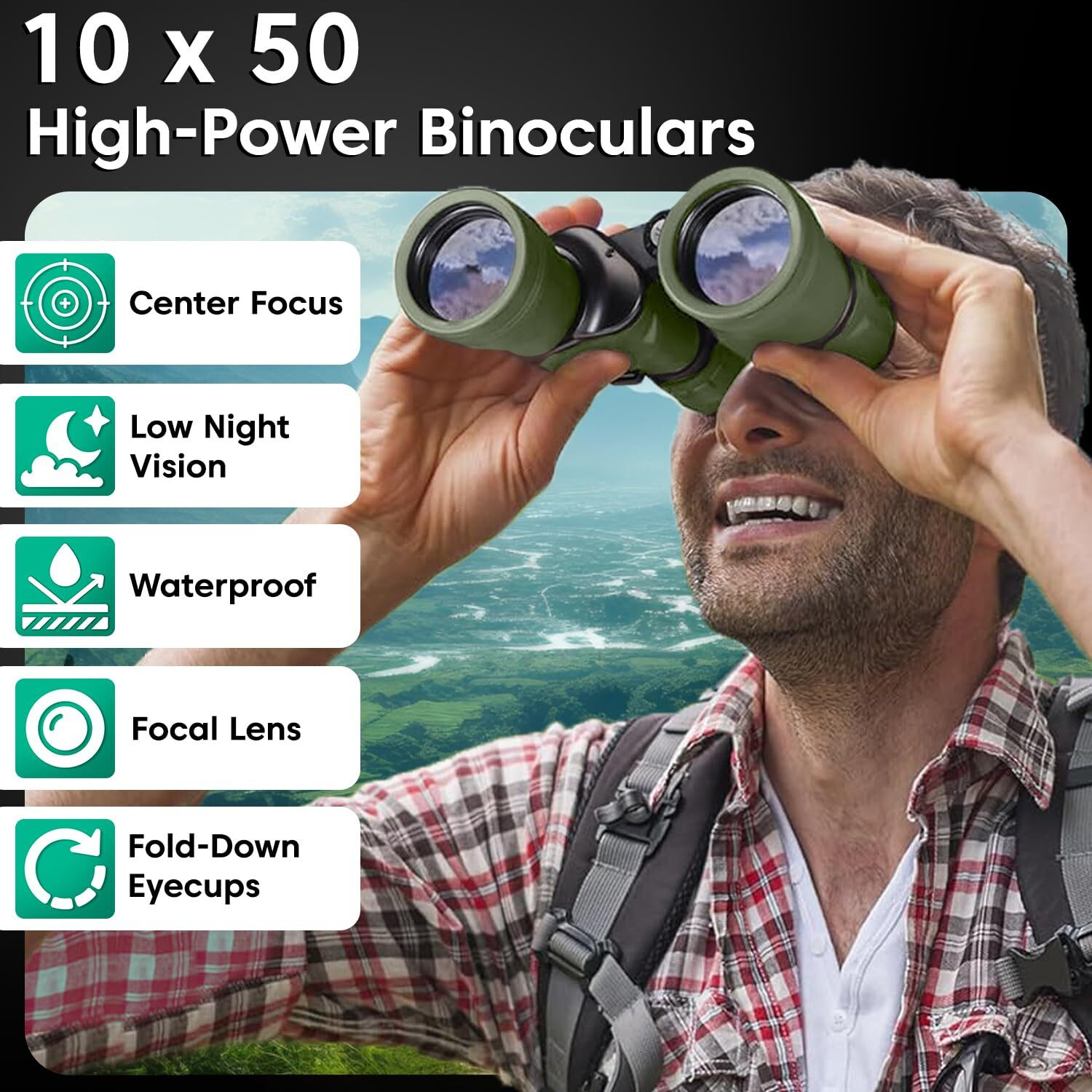 Image of sounce 12x50 High-Power Binoculars - Wide 24mm Eyepiece, Durable, FMC Coated Optics Binoculars