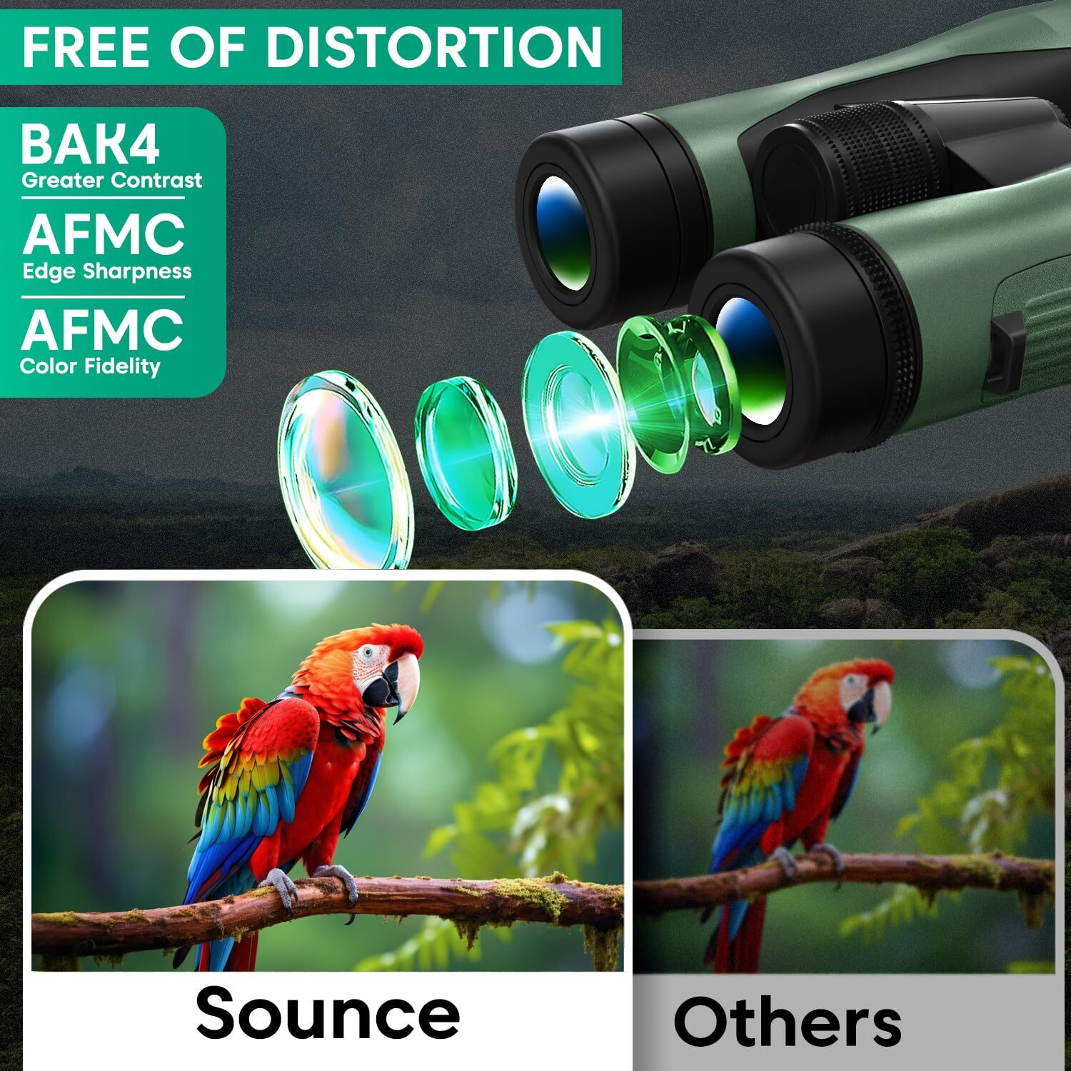 Image of sounce 15x52 UHD Binoculars - Lightweight, Wide Field, Waterproof Binoculars