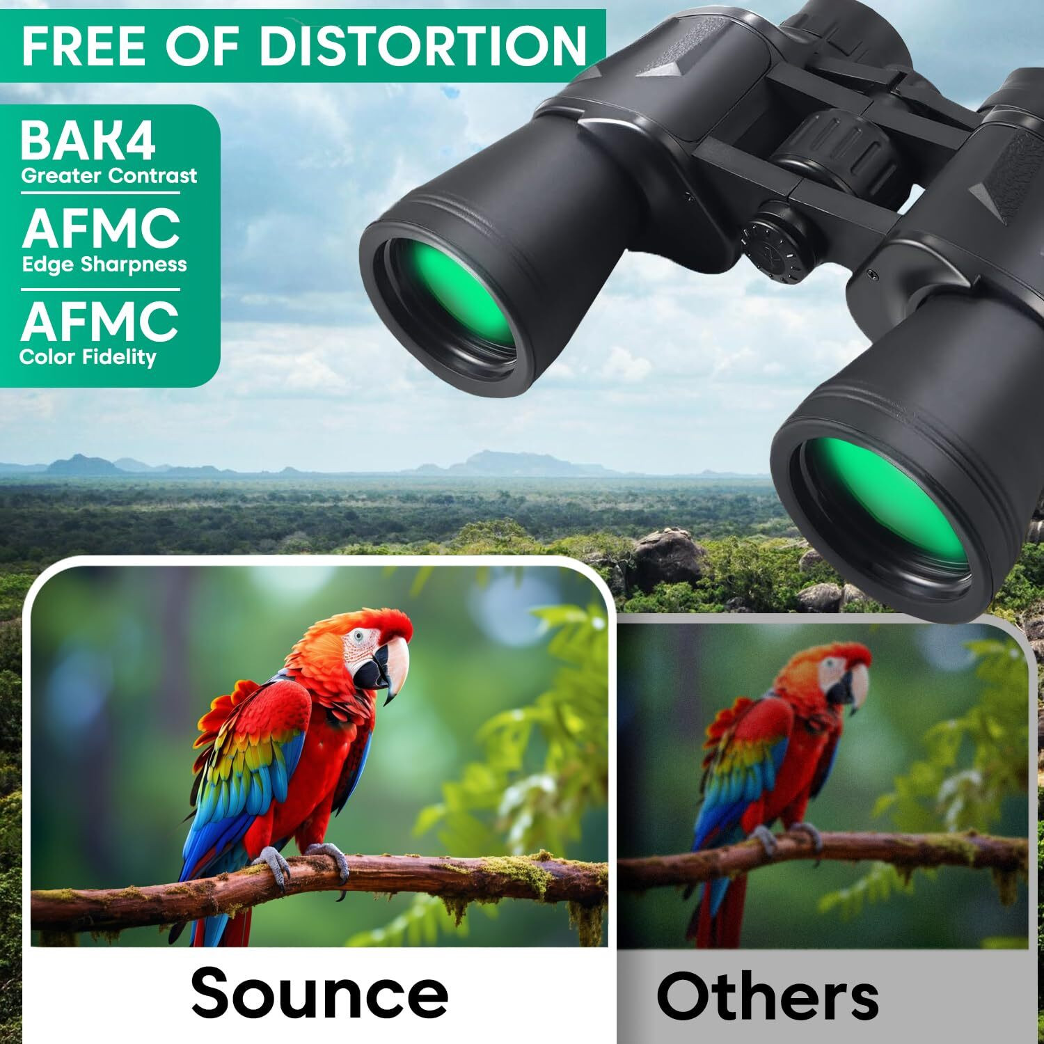 Image of sounce 10x50 High-Power Binoculars - Wide 24mm Eyepiece, Durable, FMC Coated Optics Binoculars