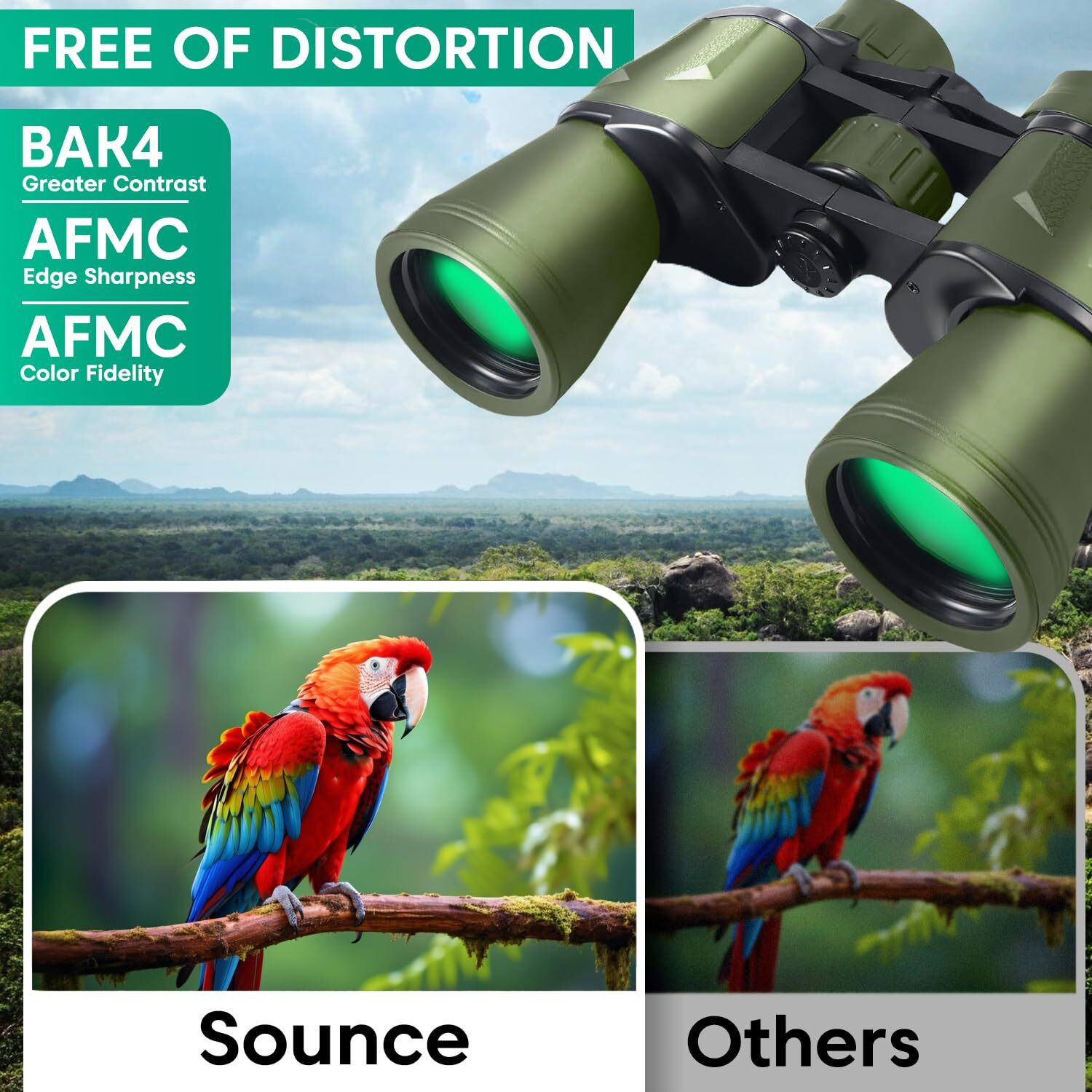 Image of sounce 12x50 High-Power Binoculars - Wide 24mm Eyepiece, Durable, FMC Coated Optics Binoculars