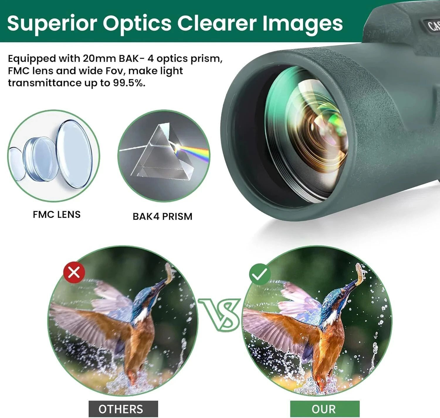 Image of CASON 12x50 Monoculars For Long Distance,High Power Monocular Telescope Monocular
