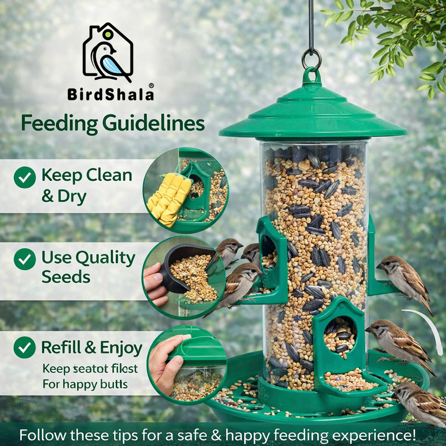 Image of BIRDSHALA 2 Hanging Bird Feeder for Balcony & Garden | Seed Feeder for Sparrow Tube Bird Feeder