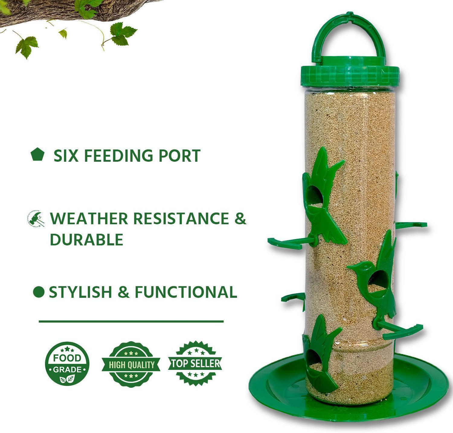 Image of GKWings Strong Plastic Tube Shaped Feeder for Hanging in Open Spaces Window Bird Feeder