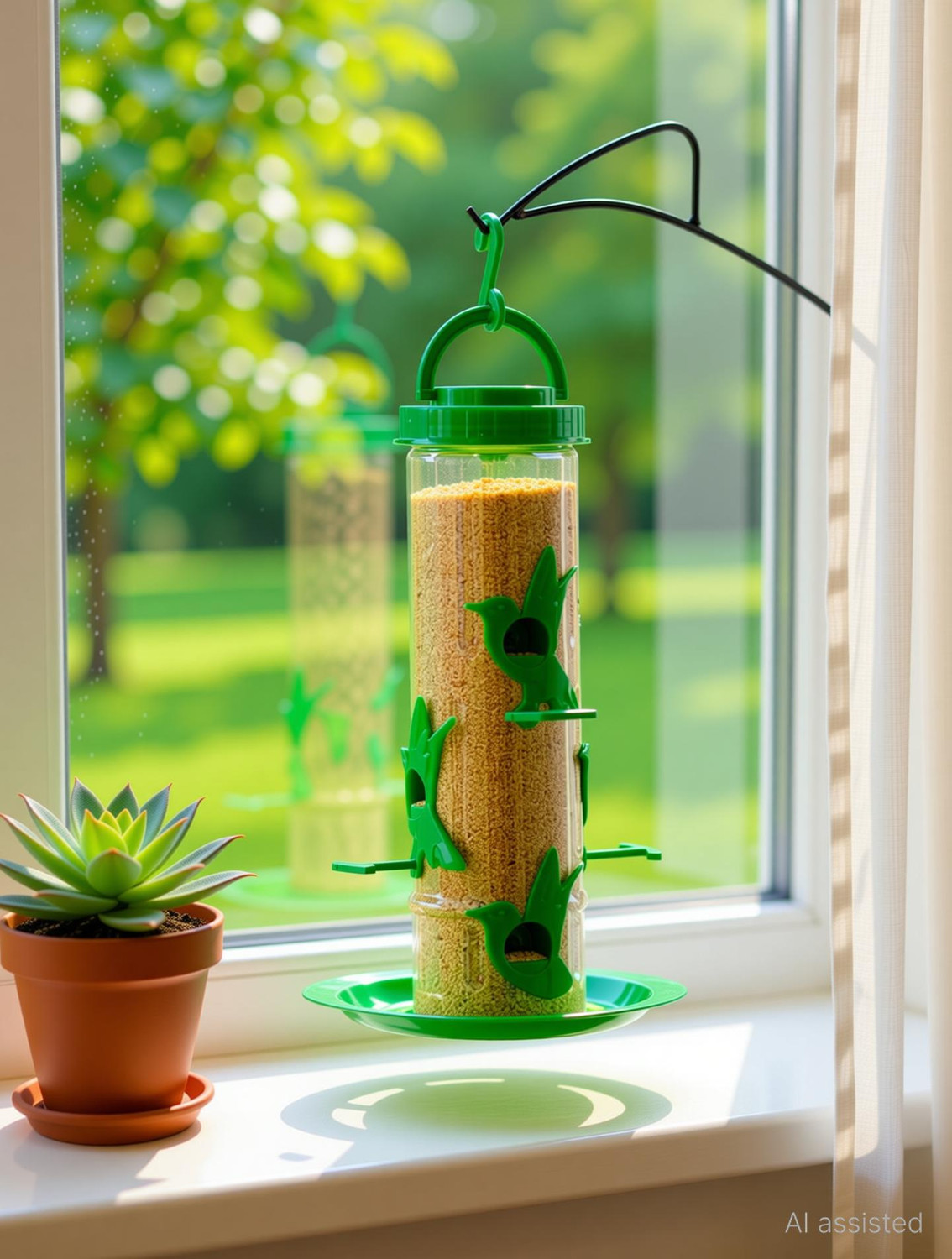 Image of GKWings Strong Plastic Tube Shaped Feeder for Hanging in Open Spaces Window Bird Feeder