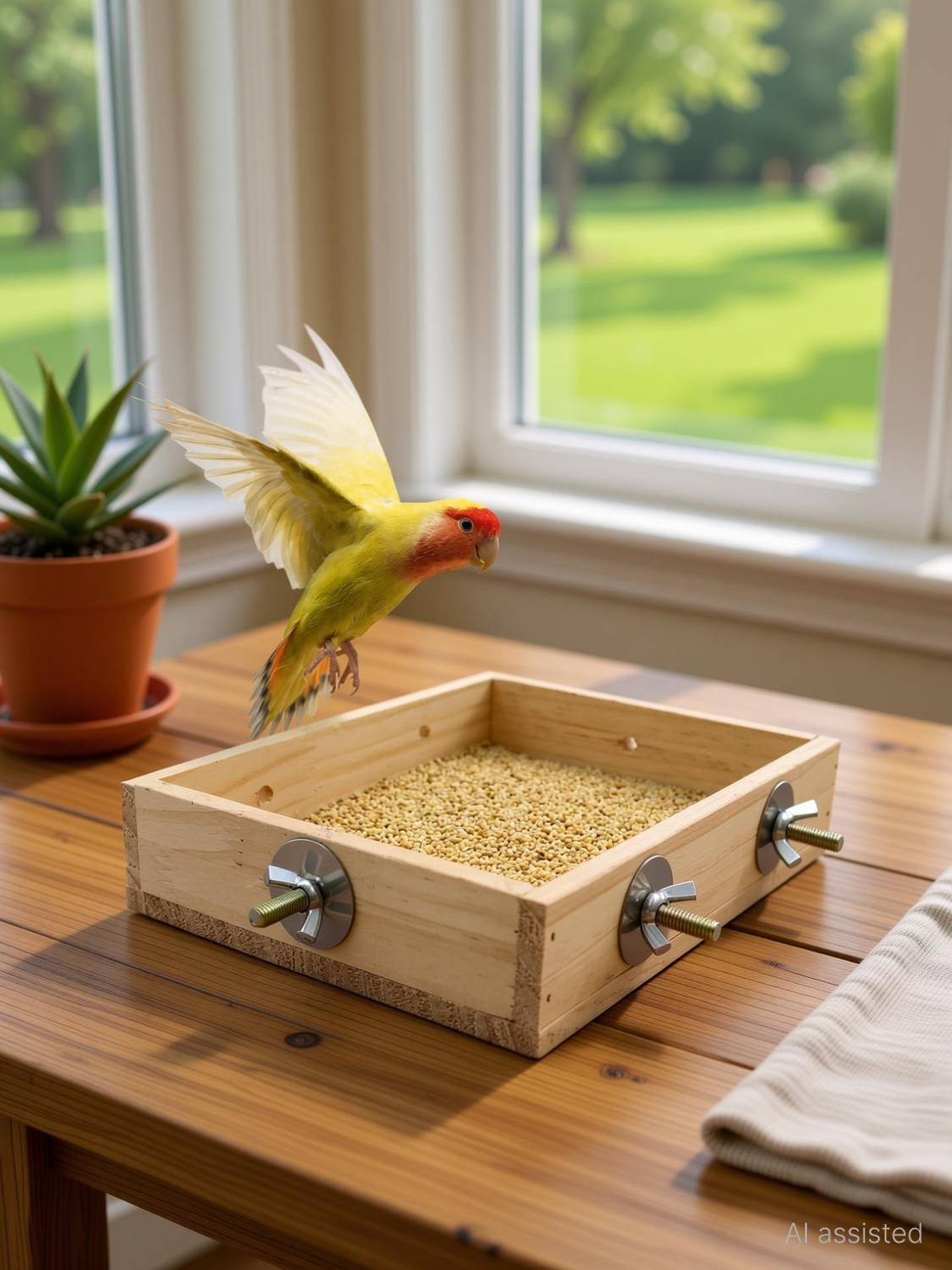 BIRDSHALA Cage Wooden Bird Feeder for Pet Birds and Small Animals Caged Bird Feeder