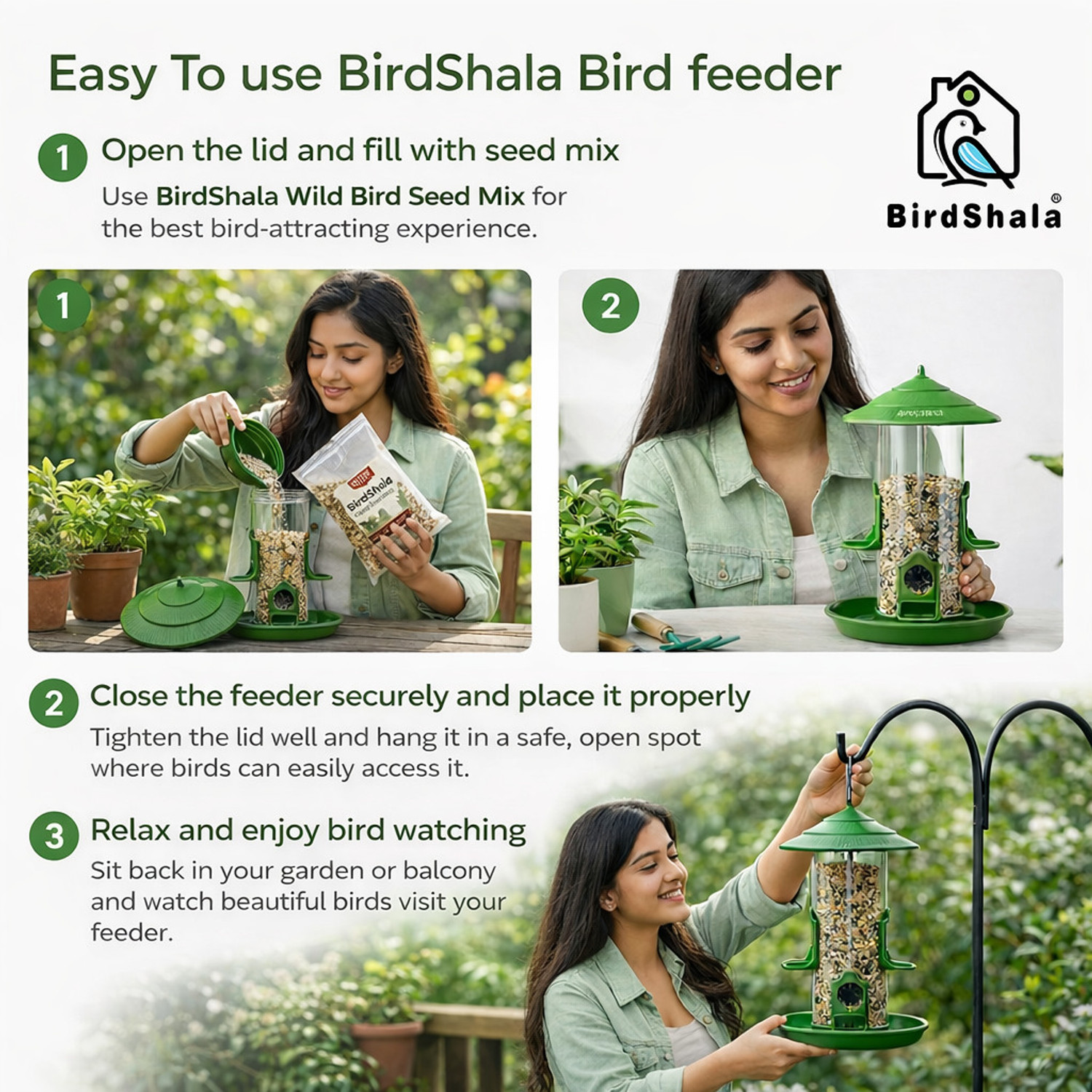 Image of BIRDSHALA 2 Hanging Bird Feeder for Balcony & Garden | Seed Feeder for Sparrow Tube Bird Feeder
