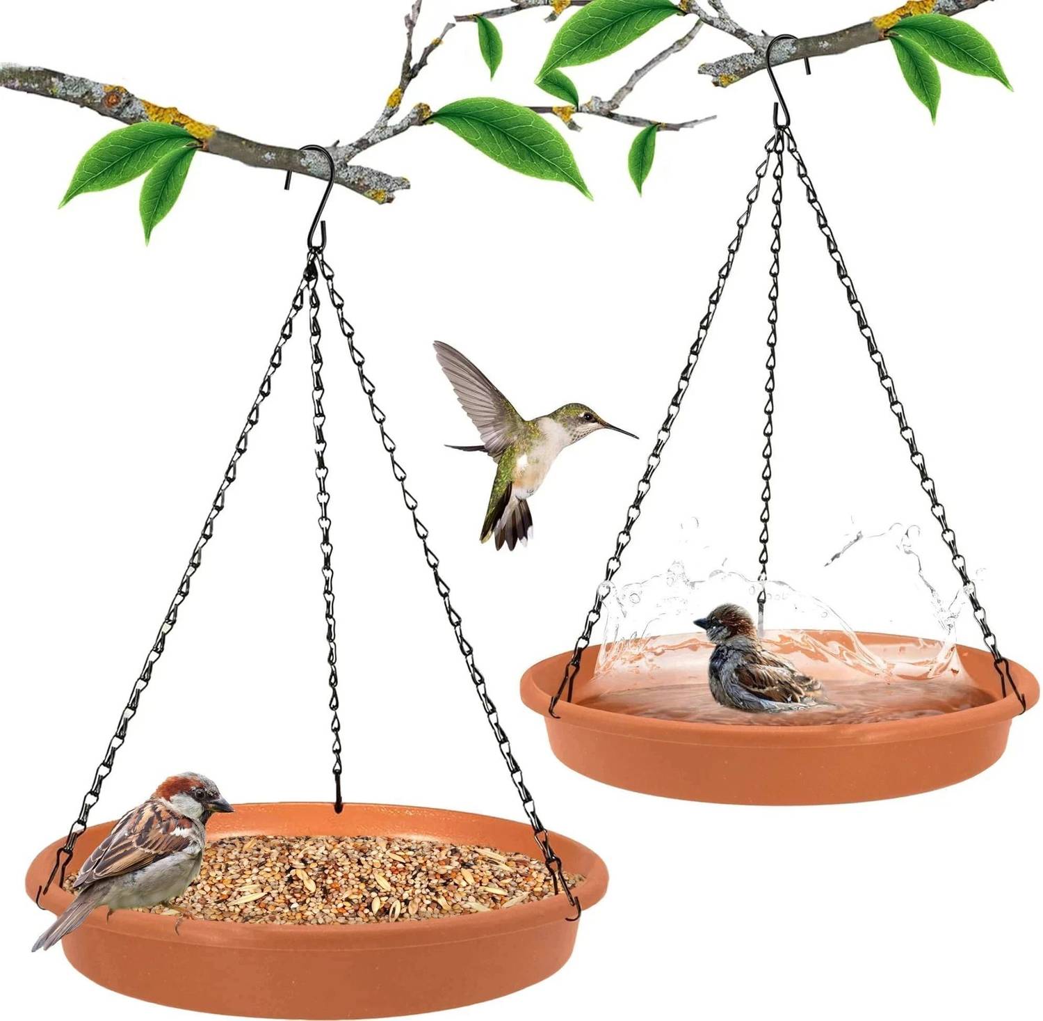BIRDSHALA Hanging BirdFeeder Pack of 2 for Water Seed & Bath Trey | Balcony,Trees,Garden Window Bird Feeder Bird Feeder