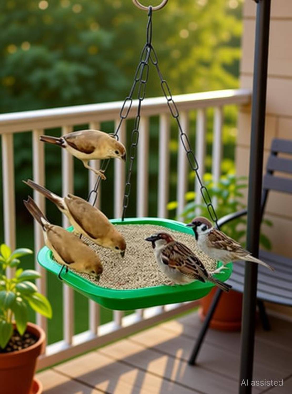 AMIJIVDAYA Hanging Bird Feeder | Durable Plastic | Easy Refill | 360° Feeding Tray Bird Feeder