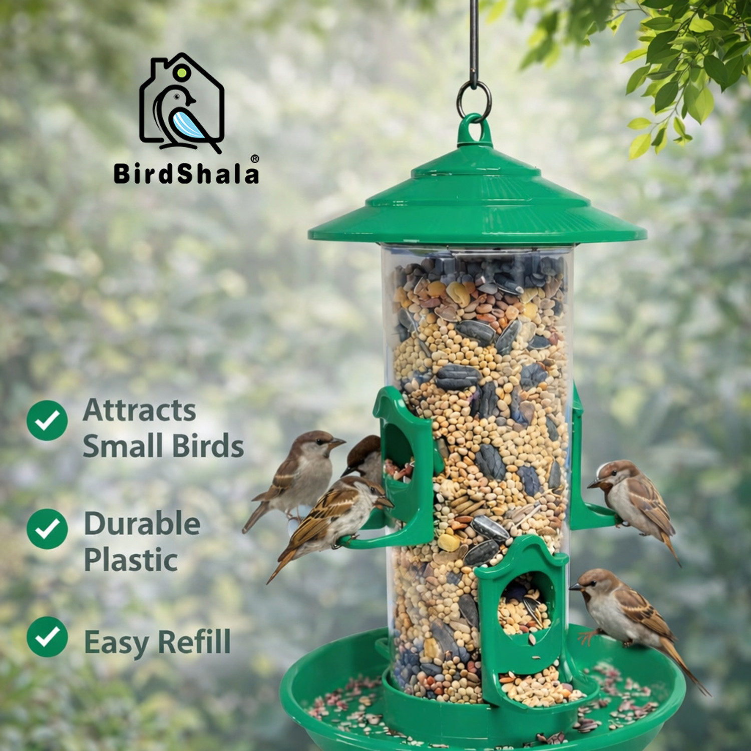 Image of BIRDSHALA 2 Hanging Bird Feeder for Balcony & Garden | Seed Feeder for Sparrow Tube Bird Feeder