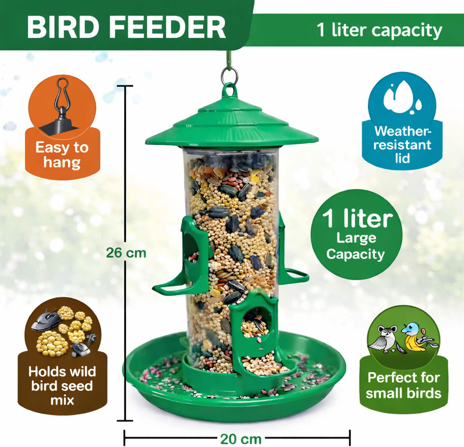 Image of BIRDSHALA 2 Hanging Bird Feeder for Balcony & Garden | Seed Feeder for Sparrow Tube Bird Feeder