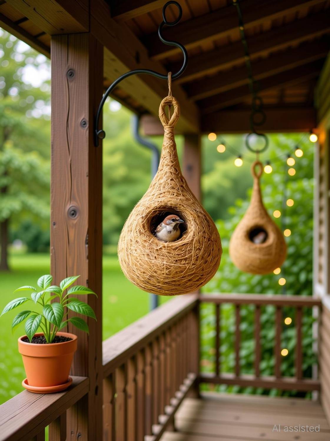BGE Bird Nest Bird House (Hanging) Plant Container Set