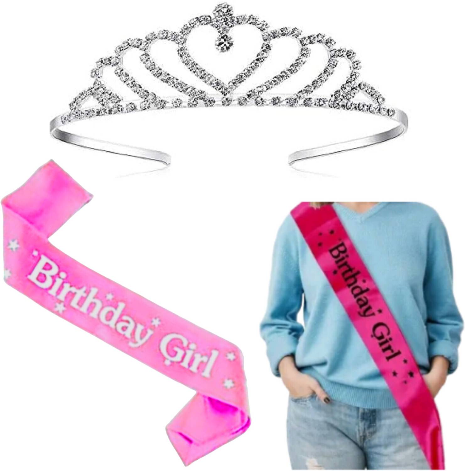 BUNTY PRODUCT HEART CROWN AND PINK SASH BIRTHDAY COMBO FOR KIDS ABOVE 3 YRS, GIRLS AND WOMEN
