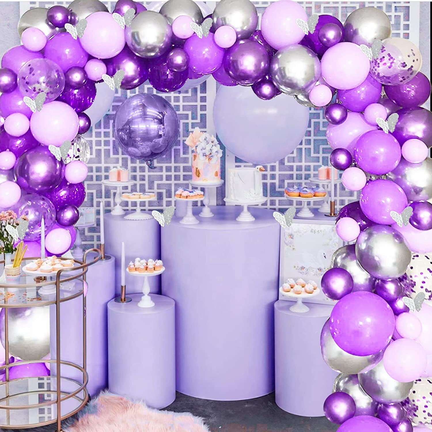 Image of R G ACCESSORIES Purple Silver Balloons, Happy Birthday Decoration Kit (Pack Of 100)