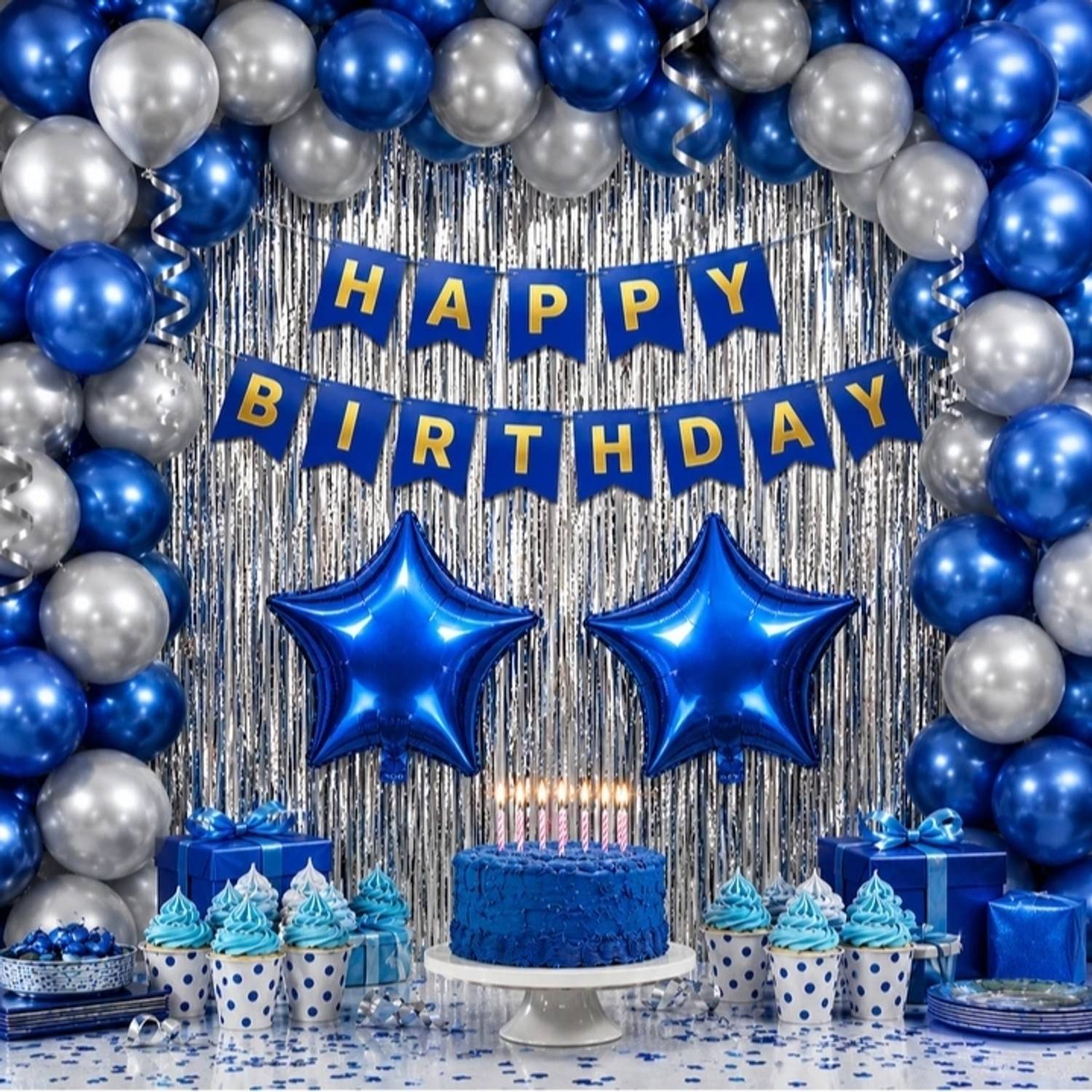 FLIPZONE 42 PCS Blue White Birthday Decoration Combo with Balloons & Foil Curtain at ₹148 (81% Off) – Flipkart