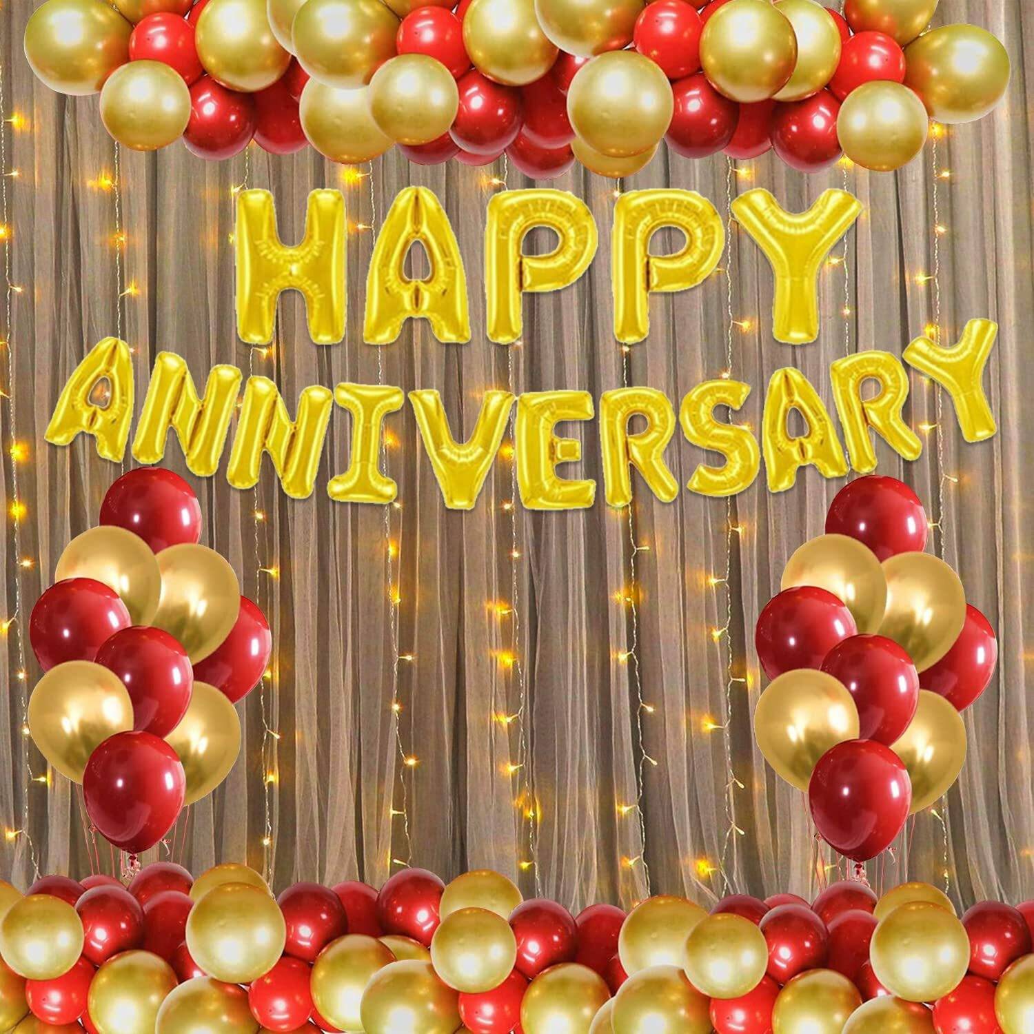 1iAM Anniversary/Love anniversary decoration combo with Golden-Red balloon,Cabana net