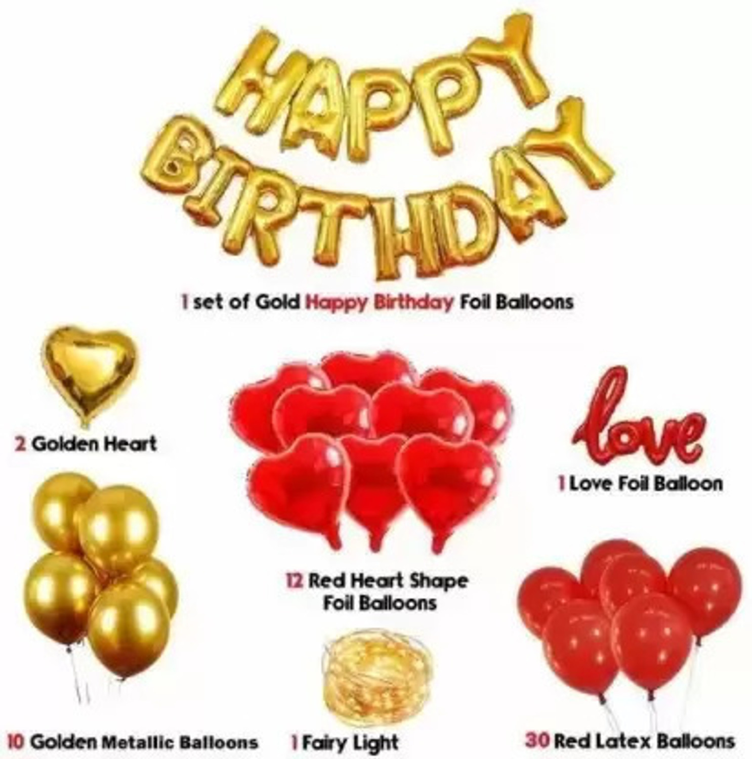 Image of PARTY MIDLINKERZ Printed Happy Birthday Decoration kit Combo - 61 Pcs for Birthday Decor