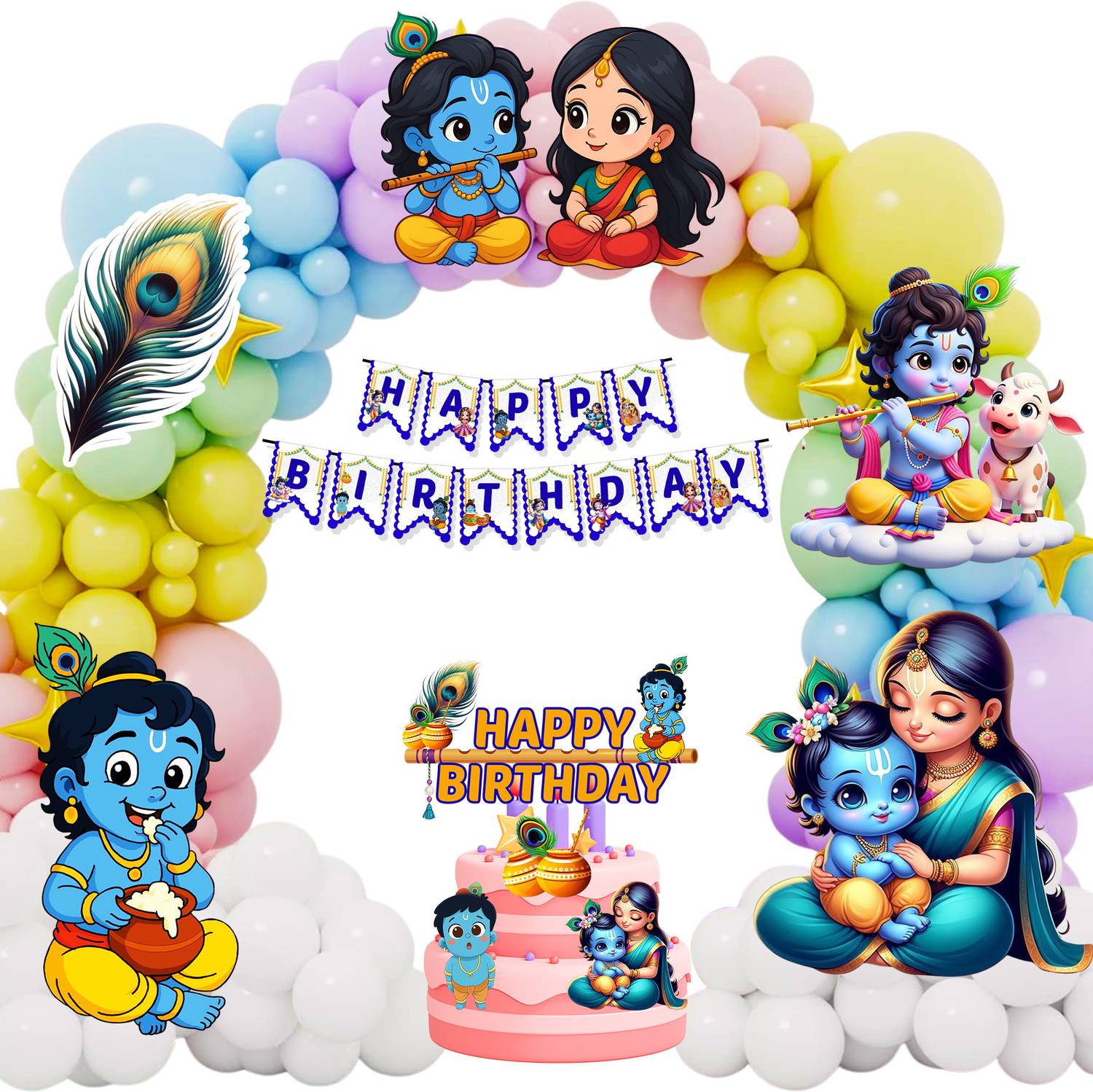 PARTYJOY Little Krishna Kanha Happy Birthday Theme Party Janmashtami Decorations Items