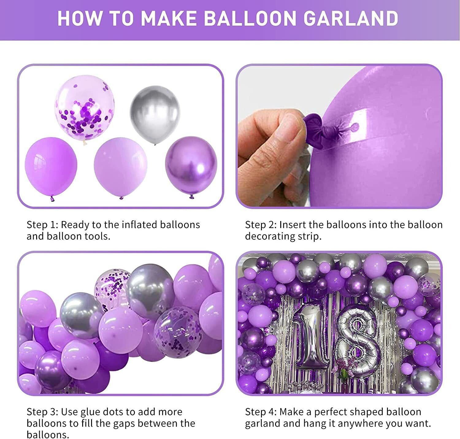 Image of R G ACCESSORIES Purple Silver Balloons, Happy Birthday Decoration Kit (Pack Of 100)