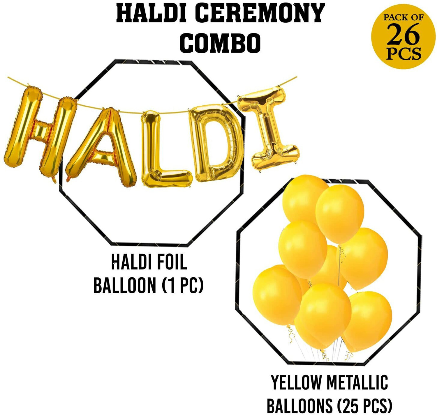 Image of BUC Solid Haldi Decoration Items For Marriage Pack of -26 Decoration Kit | Haldi Balloons Balloon