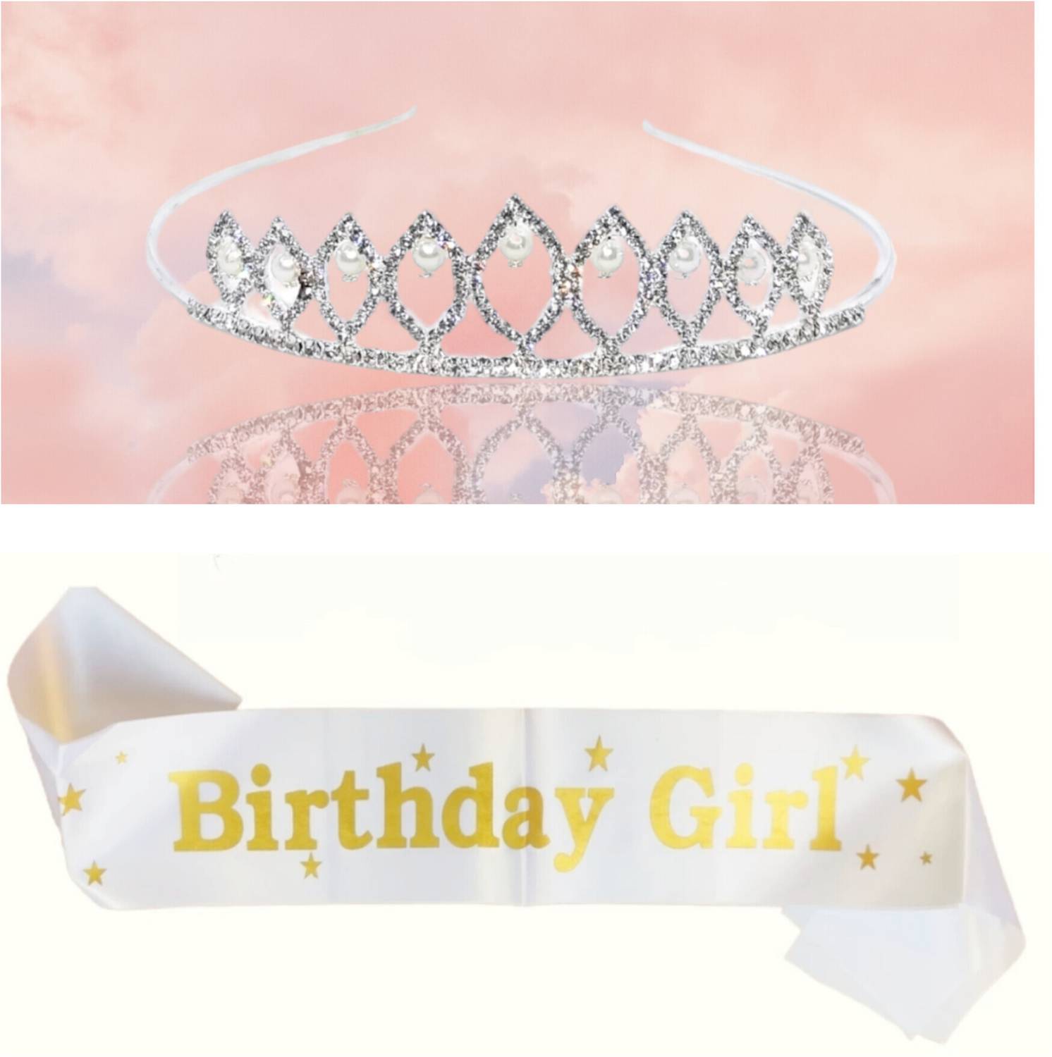 BUNTY PRODUCT BUNTY BIRTHDAY COMBOS OF SILVER CROWN AND SASH FOR WOMEN,GIRLS AND KIDS