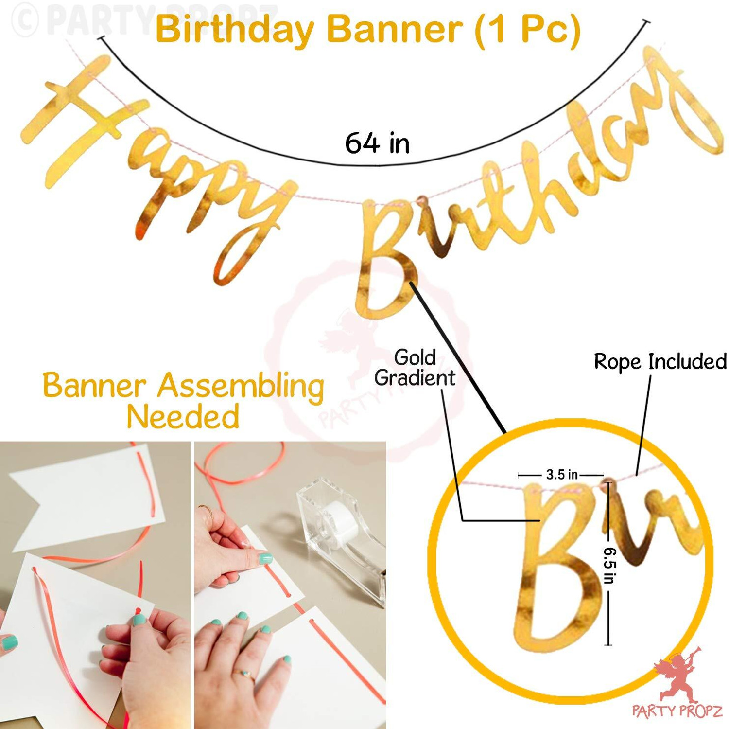 Image of PARTY MIDLINKERZ Solid Printed Happy Birthday Decoration kit Combo - 26 Pcs for Decor Balloon